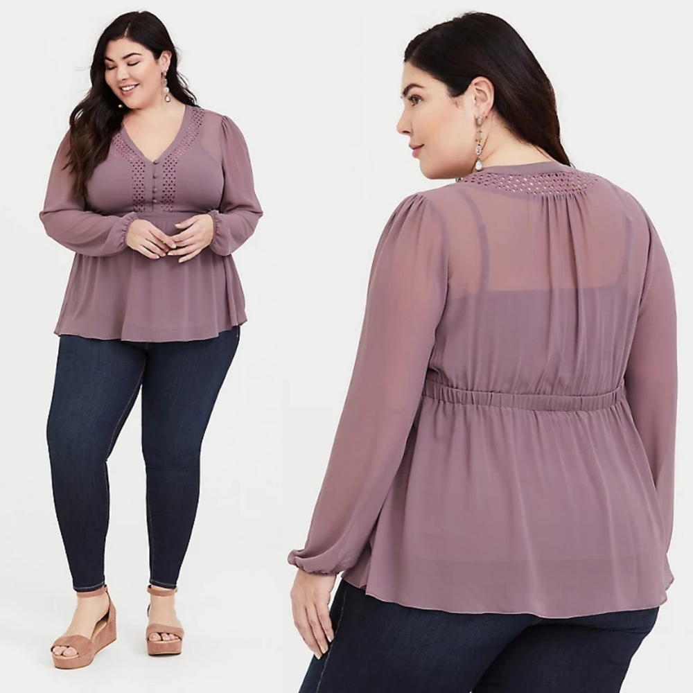 Torrid Mauve Purple Lace Chiffon Blouse Size 2